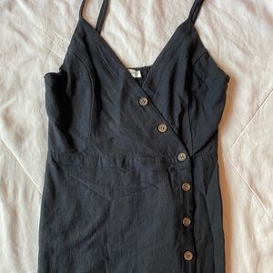 black strap side button dress